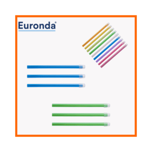Buy Monoart dental saliva ejectors by Euronda. Flexible PVC suction tips with copper wire core, 6.5mm diameter. Pack of 100 disposable units.