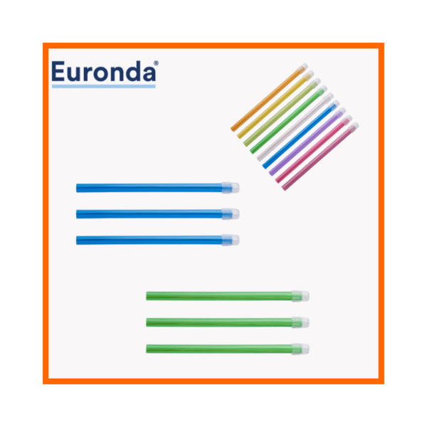 Buy Monoart dental saliva ejectors by Euronda. Flexible PVC suction tips with copper wire core, 6.5mm diameter. Pack of 100 disposable units.