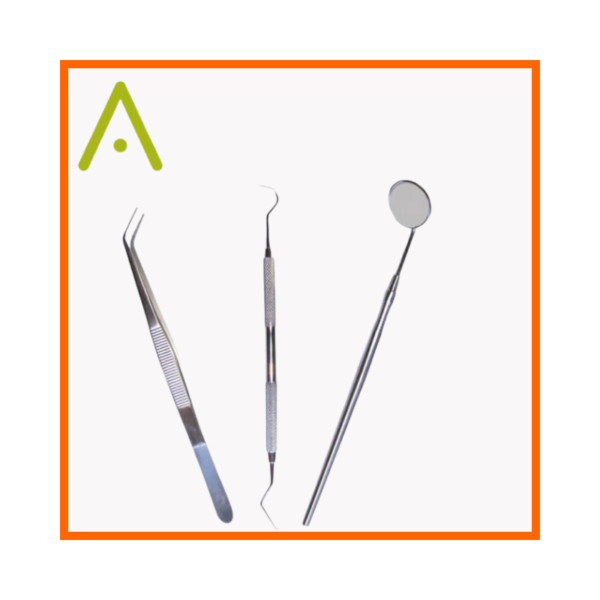 Bader 4-piece dental examination kit with tweezers explorer and mirror