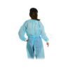 blue disposable gown with cotton cuffs